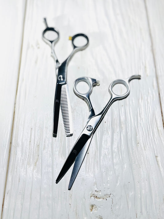 DUAL SHEAR SET - HAND BEVELED JAPANESE STEEL SHEARS - LEFT HAND